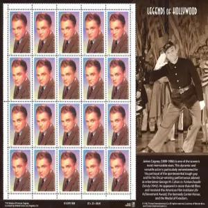 제임스 캐그니 할리우드의 전설 20장 33센트 미국 우표 1999 스콧 3329