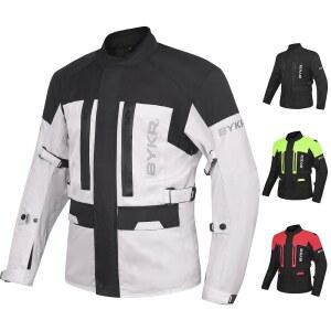 bykr 어드벤처 투어링 오토바이 재킷 남성 및 여성용 엔듀로 바이커 텍스타일 라이딩 기어 ce 아머드, 실버