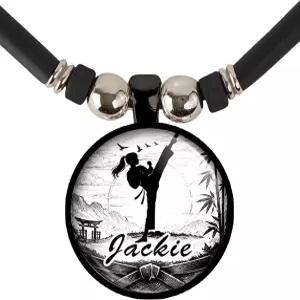 팬플리먼트 맞춤형 가라테 무술 목걸이 태권도 킥 실루엣 유리 펜던트 소년 소녀를 위한 독특한 선물