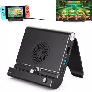 YCCTEAM 듀얼 USB 플레이 스탠드 스위치 OLED용 조절식 TV 모드 지원 HDMI Type C 변환기 내장 팬 플러그