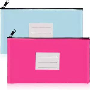 코제픽 2팩 은행 입금용 지퍼가 달린 돈 가방 11 x 6 인치 라벨이 PU 가죽 현금 파우치 코인 화장품 지폐