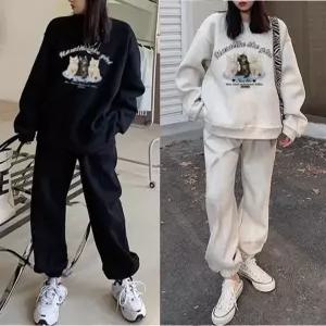 여성 트레이닝세트 오버핏 고양이 프린팅 맨투맨 트레이닝복 운동복 츄리닝 조거 상하세트