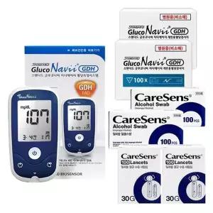 글루코나비 혈당계+시험지200매+채혈침200개+알콜솜200개 측정세트 수치 검사 D