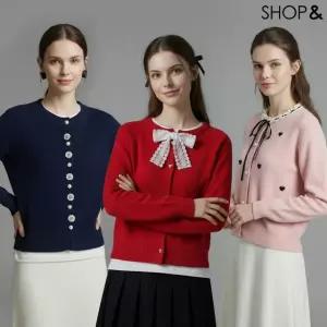 [샵앤] [무료배송] 여성 라운드 페미닌 러블리 모임룩 니트 가디건 3종 균일가