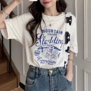 프린트티셔츠 반팔티셔츠 면티셔츠 라운드 면 코디 프린트 핏 넥 박스 오버