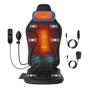 의자용 온열 마사지기 목 지지대가 있는 마사지 의자 패드 허리 냉각 및 진동 용 시트 직장인 가족 사무실 가정 여행 시 피로