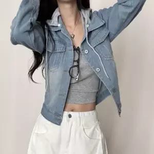 여성 데님자켓 아우터 베이직 청자켓 분리가능 후드