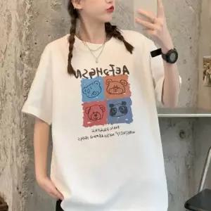 상의 캐릭터 오버핏 2컬러 프린팅 곰돌이 반팔티