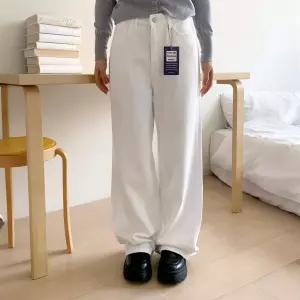 여자 데일리룩 편안한 프리미엄 코튼 밴딩 와이드 핏 팬츠