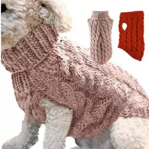 강아지 니트 티셔츠 도톰한 목폴라 반려견 강아지 꽈배기 니트 겨울 의류 따뜻한 방한