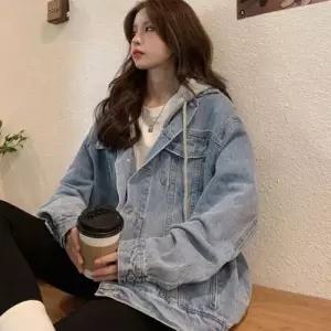 분리가능 재킷 청자켓 후드 오버핏 데님 아우터 여자 WFLQ8BQ