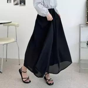 여성 찰랑 주름 롱치마바지 블랙 1P 플레어 팬츠 패션 WFLQNKX