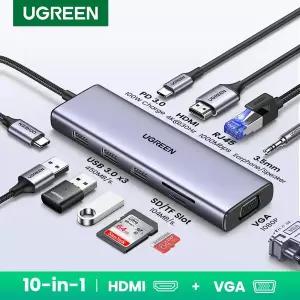 UGREEN USB 허브 Type-C  4K HDMI VGA RJ45 PD100W MacBook 노트북 스팀 데크 USB-C 도킹 스테이션용 3.5mm
