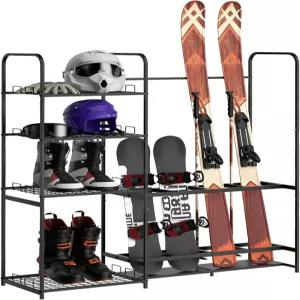 차고 프리스탠딩용 BTY 스키 랙 스노보드 폴 부츠 고글 헬멧을 위한 수납 선반 헤비 듀티 플로어 스탠드