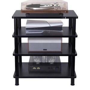 데이턴 오디오 4단 AV 미디어 스탠드 u2013 스테레오, 하이파이 및 홈 시어터 장비를 위한 견고한 랙 선반 모던 오디오/비디오 컴포넌트 정리함