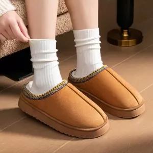 여성 둥근코 스티치 캐주얼 디자인 부드러운 기모안감 보온 퍼 슬리퍼