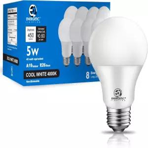 E Energy Lighting 40W 동급 A19 LED 전구 4000K 쿨 화이트 E26 스탠다드 베이스 비디밍 가능 5W 450lm ETL