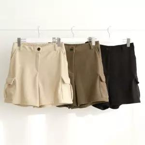여성 빅사이즈 기모 카고 숏팬츠 와이드 골덴 반바지
