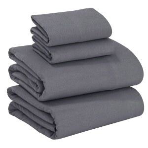 루반티 면 플란넬 시트 퀸 사이즈 - 따뜻하고 부드럽고 통기성이 좋은 딥 포켓 더블 브러시드 코지 올 시즌 침구 세트 다크 그레이