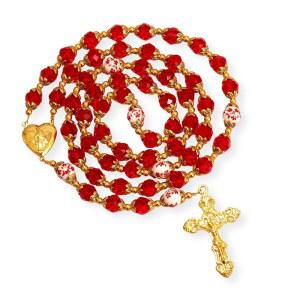 나사렛 스토어 가톨릭 블루 크리스탈 비즈 골드 묵주 꽃 구슬 목걸이 기적의 하트 로켓 & 크로스 종교 여성 남성 부적