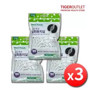 네오프레쉬 마이크로 일회용치실 100개 x 3봉지 총300개 초미세 Y형 손잡이 어금니 치실활 얇은 치간칫솔