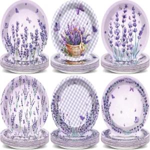 60Pcs 퍼플 라벤더 파티 장식 종이 7인치 디저트 접시 식기 테마 생일 결혼식 베이비 샤워 여름 피크닉