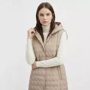 여성 경량 후드 퀼팅 레이어드 패딩 롱조끼 JVL-WVS-21038-베이지