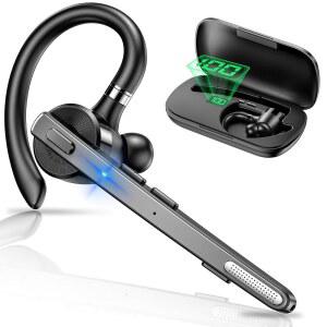 FEYCH 블루투스 헤드셋, 500mAh 충전 케이스가 장착된 블루투스 이어피스 72H 통화 시간 ENC 노이즈 캔슬링 마이크 V5 1 핸즈프리 무선 헤드셋, 휴대폰 통화 사무실 비즈니스 운전용