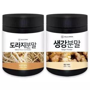 [헬로우 그린]헬로우그린 국산 도라지분말 200g+생강가루 200g(통) 원물100% 건강차세트 환절기 목관리 ...