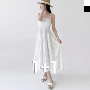 블레오 여름 튜브탑 끈나시 스모크 롱원피스 (1+1) DM2516543