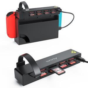 Nintendo Switch용 D1100A 게임 카드 리더기 4-in-1 홀더 USB 전원이 있는 빠른 원클릭 스위처 도크 블랙