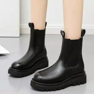 세무워커 여성 통굽 옆라인 밴딩 키높이 미들 첼시 부츠 하이탑워커