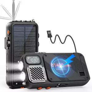 비상 라디오 22000mAh 태양광 발전 은행 FM NOAA 기상 휴대용 핸드 크랭크 블루투스 20W 고속 충전 무선