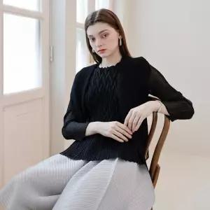 [요이츠] 숄카라 드레이프 쉬폰 플리츠 가디건_YJ04WQPJK80