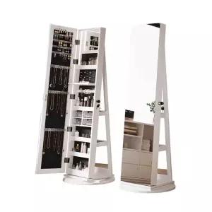 회전형 전신거울 원목 악세서리 수납 화장품 보관