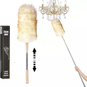 세데누 램스울 더스터 55인치 확장 가능한 긴 손잡이 유연하고 세탁 재사용 천연 더스터로 높은 천장 벽