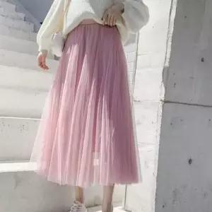 망사스커트 여자 쉬폰 샤스커트 밴딩 롱스커트 레이스 발레리나 WFJHMVS
