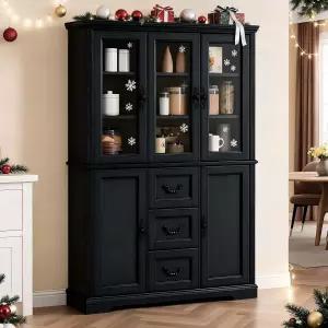 YITAHOME 71인치 H x 47인치 W 주방 팬트리 서랍 3개 포함 유리문 대형 수납장 및 조절 가능한 선반 거실