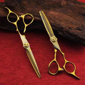 다마스커스 미용 가위 골드 프로페셔널 6인치 플라워 스크류 헤어컷 이발 도구 커팅