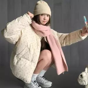 [하프클럽/]여성용 데일리 패션 포근한 플로럴 크롭 숏패딩 점퍼