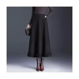 여성 출근룩 정장 스커트 도톰한 그레이 모직 가을 겨울 롱 A라인 스포M4