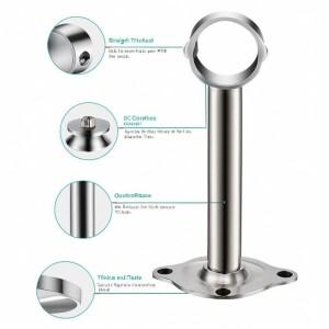 1개 스테인리스 스틸 옷장 플랜지 베이스 레일 지지 브래킷 커튼 봉 소켓