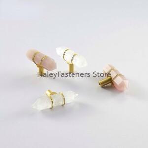 천연 핑크 파우더 크리스탈 손잡이 황동 와이어 바인딩  로즈 쿼츠 자수정 가구 서랍 서랍 수납장