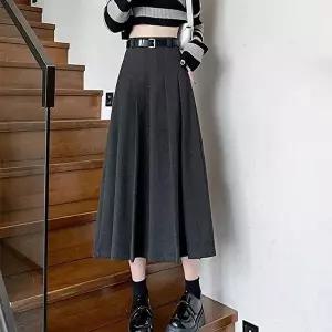 [셀러허브 패션][잇백잇슈] 모직주름롱스커트 벨트포함 깔끔 포인트