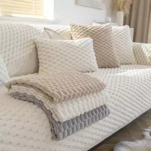 [에디토] 모던 극세사 쇼파패드 3인용 겨울 논슬립 소파커버 덮개 매트 아이보리