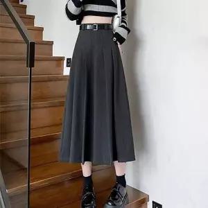 [잇백잇슈] 모직주름롱스커트 벨트포함 깔끔 포인트