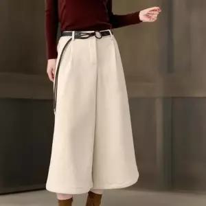 여성용 기모 와이드 통바지 코듀로이 가죽벨트 겨울 패션