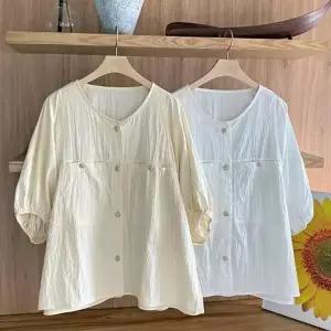 여성 러블리 A라인 밴딩 소매 버튼 없는 블라우스