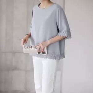 여성 레이스 반팔 꽃무늬 빅사이즈 무지 블라우스