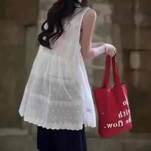 여성용 러블리 화이트 리본 레이스 슬리브리스 셔츠